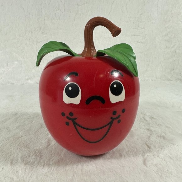 Vintage Fisher Price 1972 Red Happy Apple Baby Roly Poly Chime Toy Long Stem - Picture 1 of 7